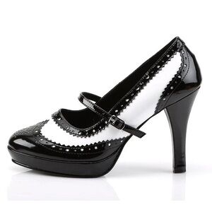 Funtasma Contessa Mary Jane Black & White Wingtip Patent Leather Heels, Size 6